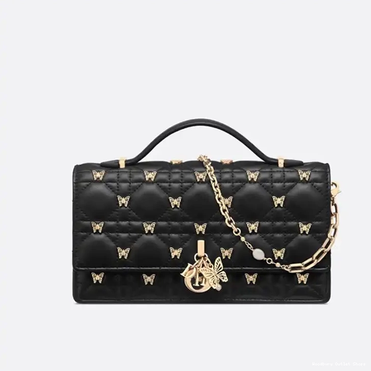 Black Cannage Miss Top Bag Studs Handle with Dior Butterfly Lambskin 0430 Hot Sale